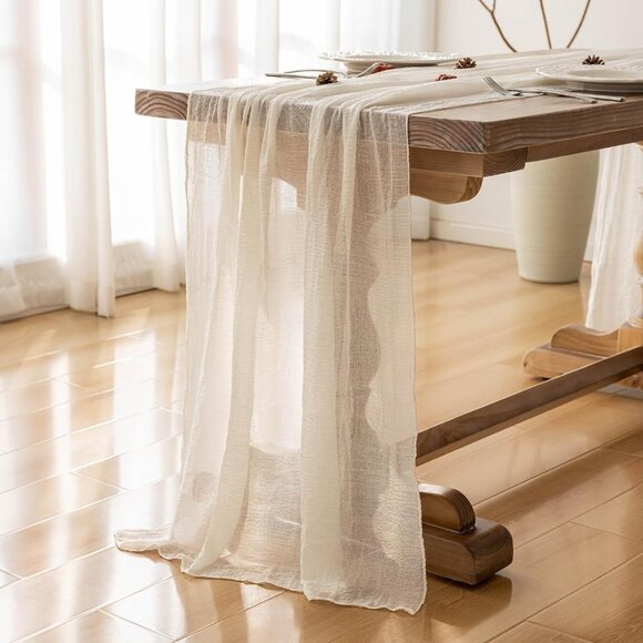 Keketo Arrange Other - Cheesecloth Table Runner Ivory Cream120 Inch 10 FT  Long Sheer Boho Home Decorat